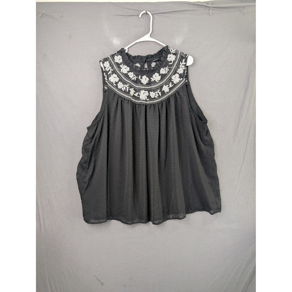 Torrid Black Swiss Dot Embroidered Sleeveless Blouse Size 3 Plus Size 3X
